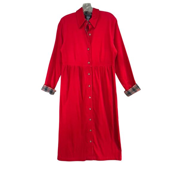 Vintage JG Hook Shirt Dress 10 Red Corduroy Button Front Prairie Cottage Holiday - Picture 1 of 12